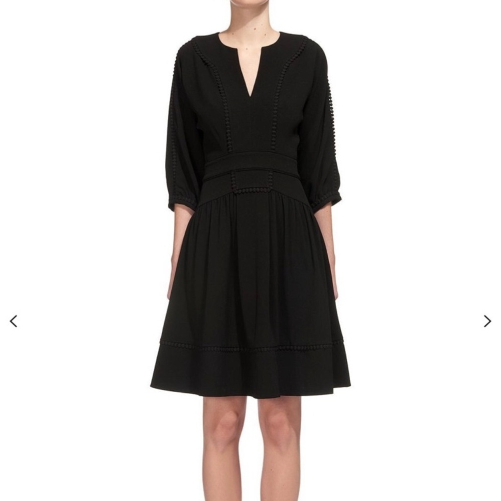 Anthropologie WHISTLES Eliza Pom Pom Trim Dress in Black‎ LBD Size 4